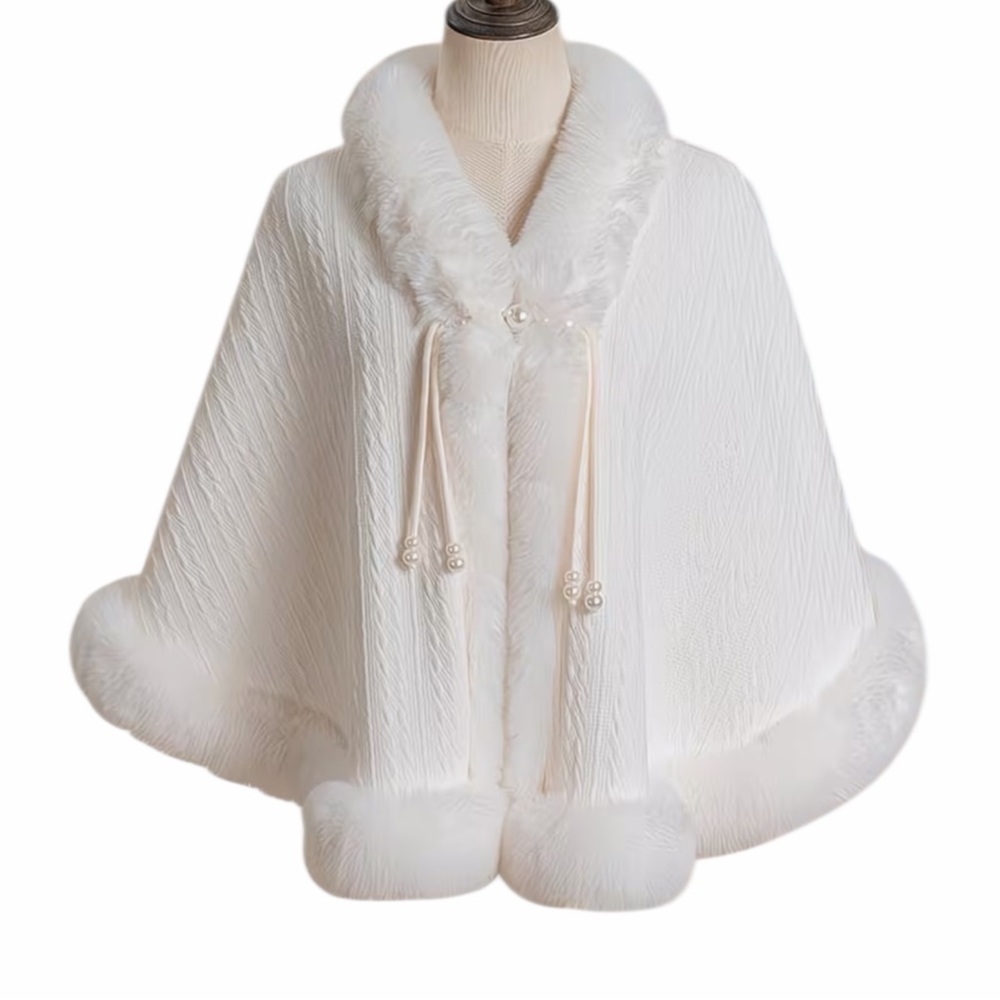 Luxurious And Stylish White Faux Fur Trim Cape/Shawl NWT - Picture 2 of 3